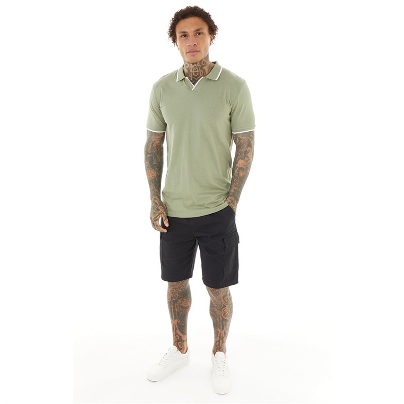 Brave Soul Mens Ferrat Polo Washed Sage/Optic White