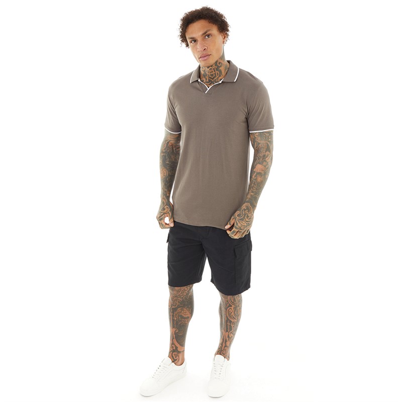 Brave Soul Mens Ferrat Polo Taupe/Optic White