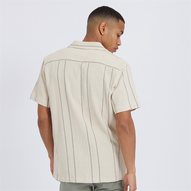 Brave Soul Mens Soresi Sorrt Sleeve Shirt Ecru/Sage Green