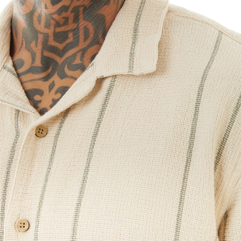 Brave Soul Mens Soresi Sorrt Sleeve Shirt Ecru/Sage Green