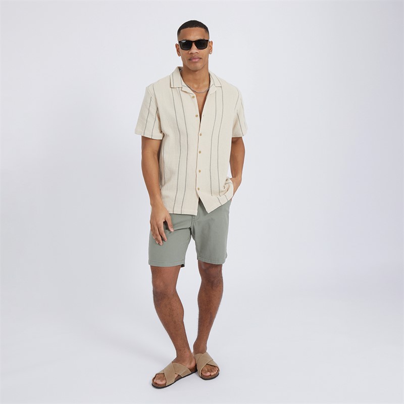 Brave Soul Mens Soresi Sorrt Sleeve Shirt Ecru/Sage Green