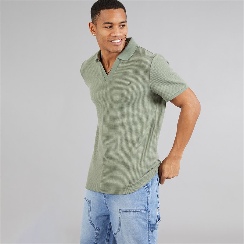 Brave Soul Mens Cadby Polo Shirt Washed Sage/Cream