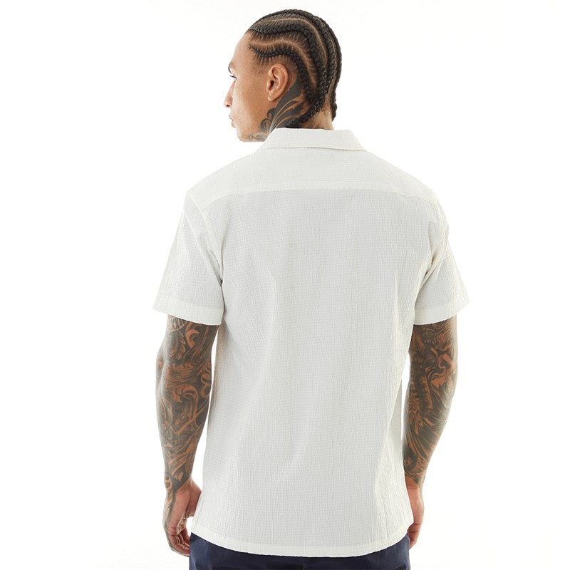 Brave Soul Mens Ripley Short Sleeve Shirt Optic White/Ecru Dobby