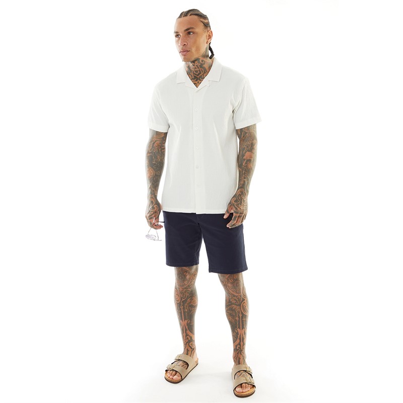 Brave Soul Mens Ripley Short Sleeve Shirt Optic White/Ecru Dobby