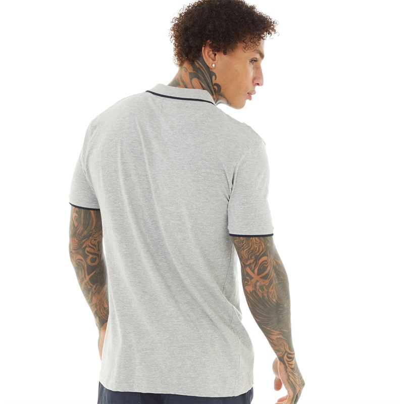 Brave Soul Mens Ferrat Polo Light Grey Marl/Navy