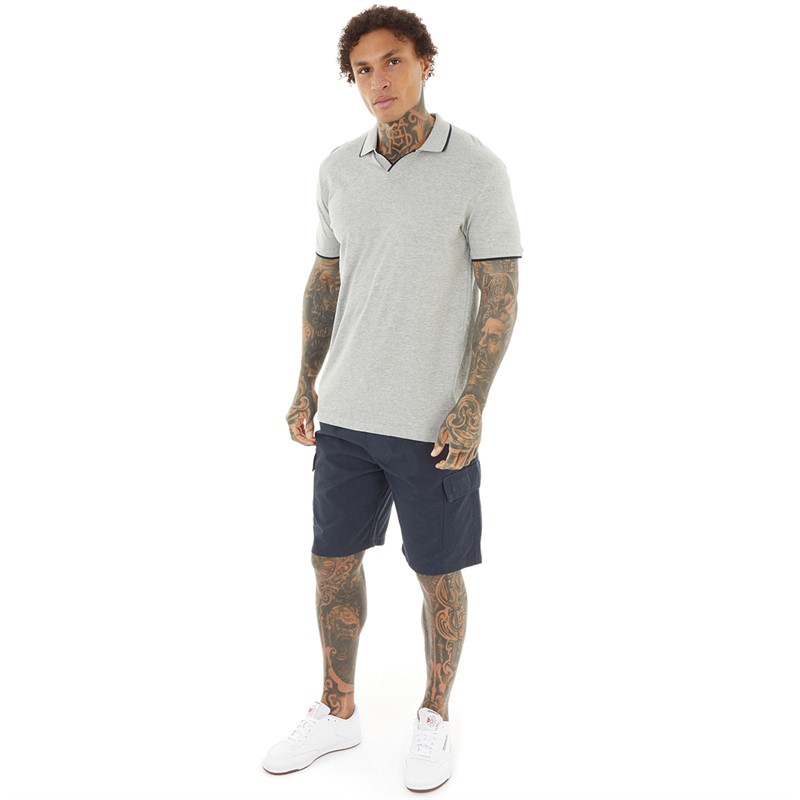 Brave Soul Mens Ferrat Polo Light Grey Marl/Navy