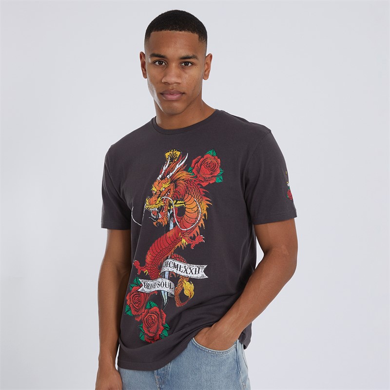 Brave Soul Mens Lennon T-Shirt Charcoal