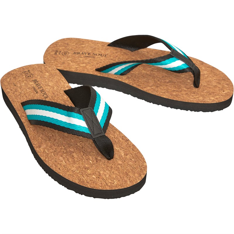 Buy Brave Soul Mens Bret Flip Flops Black White Pool Green