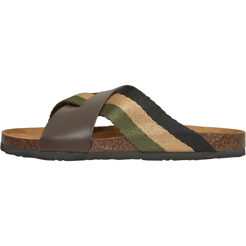 Brave Soul Mens Marvin Cross Strap Sandals Brown/Green/Gold