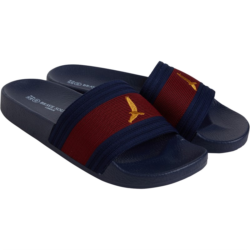 Brave Soul Mens Theo Eagle Slides Navy/Burgundy