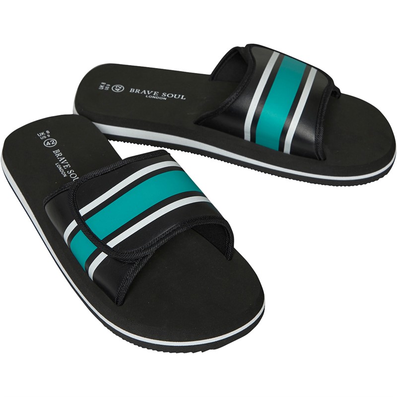 Brave Soul Mens Mateo Slides Black/Pool Green