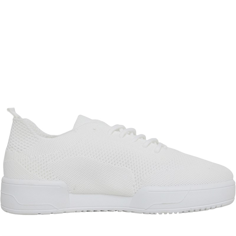 Brave Soul Womens Knitted Lace Up Trainers White