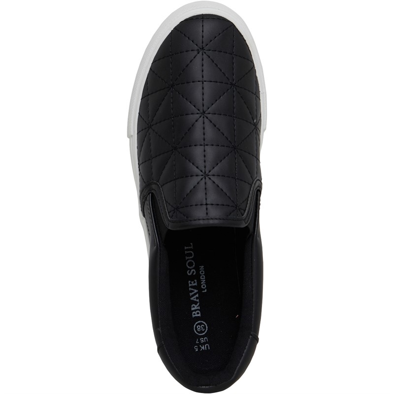 Brave Soul Womens Quilted Slip On Trainers Black/White