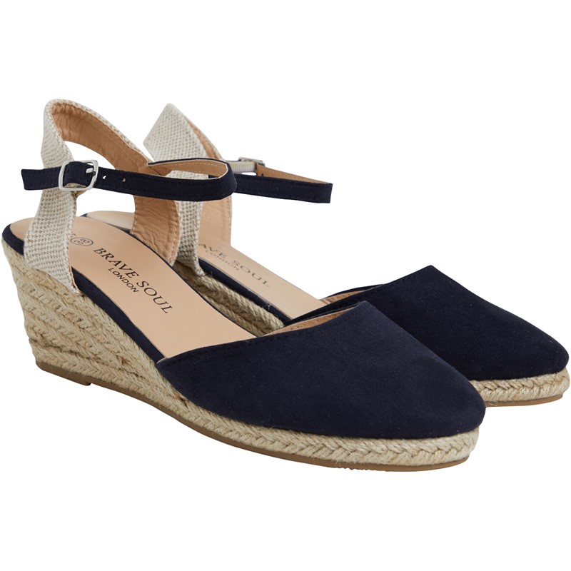 Brave Soul Womens Berry Wedge Espadrille Sandals Navy