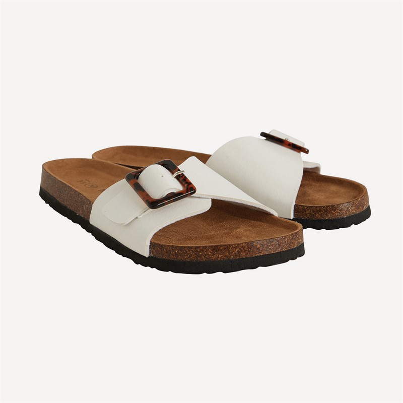 Brave Soul Womens Buckle Footbed Sandals White