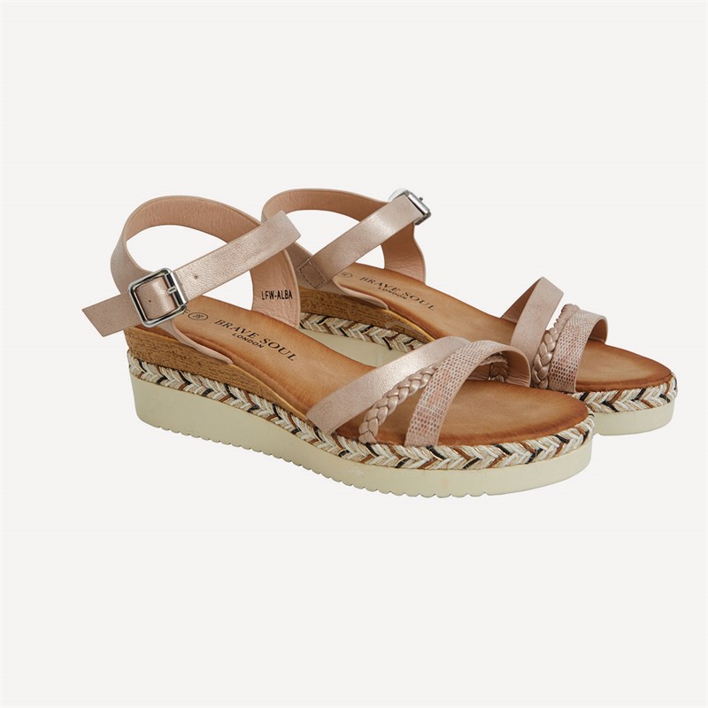 Brave Soul Womens Wedge Sandals Rose Gold Metallic