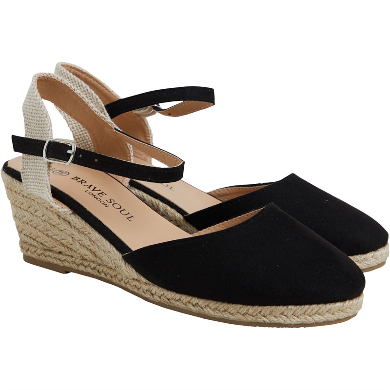 Brave Soul Womens Berry Wedge Espadrille Sandals Black