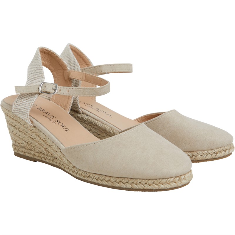 Brave Soul Womens Berry Wedge Espadrille Sandals Beige