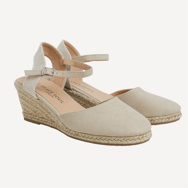 Brave Soul Womens Berry Wedge Espadrille Sandals Beige