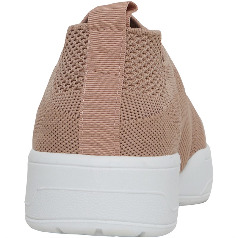 Brave Soul Womens Knitted Lace Up Trainers Pink/White