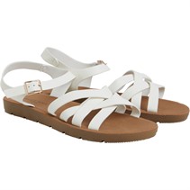 Brave Soul Womens Aria Ankle Strap Flat Sandals White