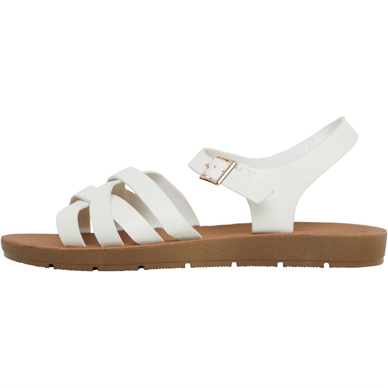 Brave Soul Womens Aria Ankle Strap Flat Sandals White