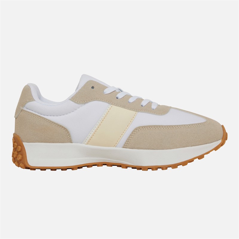 Brave Soul Womens Retro Trainers White/Taupe/Cream