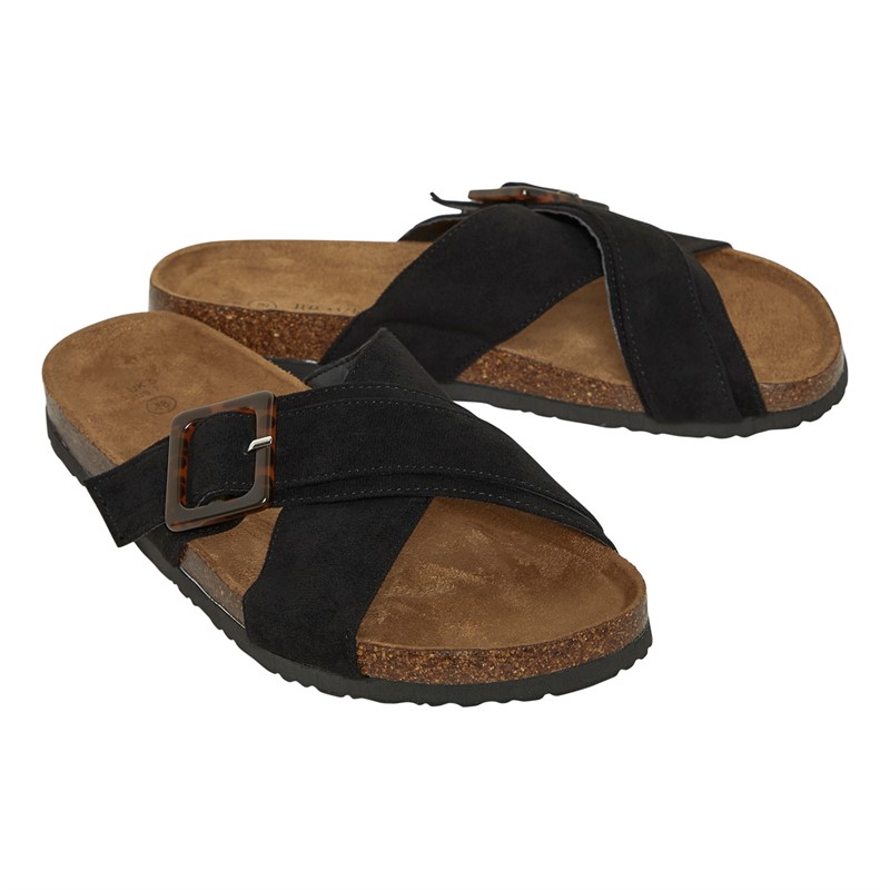 Brave Soul Womens Cross Strap Footbed Sandals Black