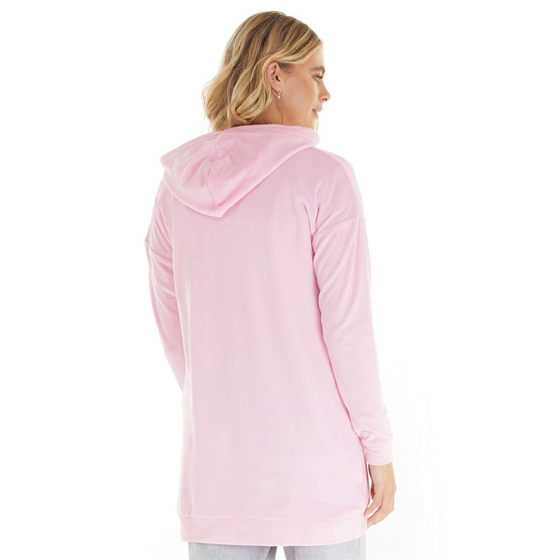 Brave Soul Womens Bravesoul Victory Oversized Velour Hoodie Baby Pink