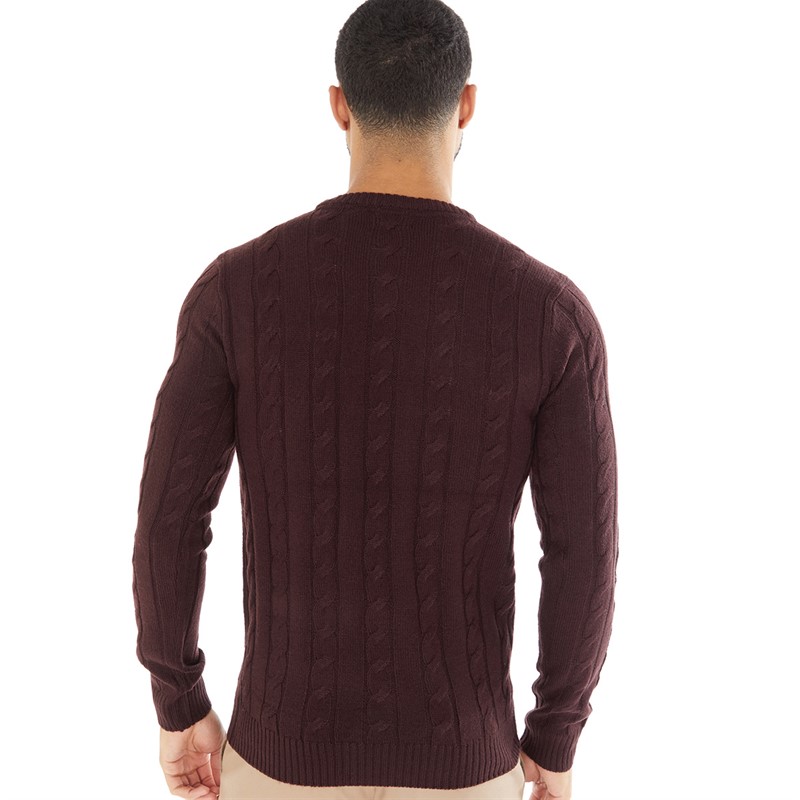 Brave Soul Mens Maoism Crew Neck Jumper Oxblood