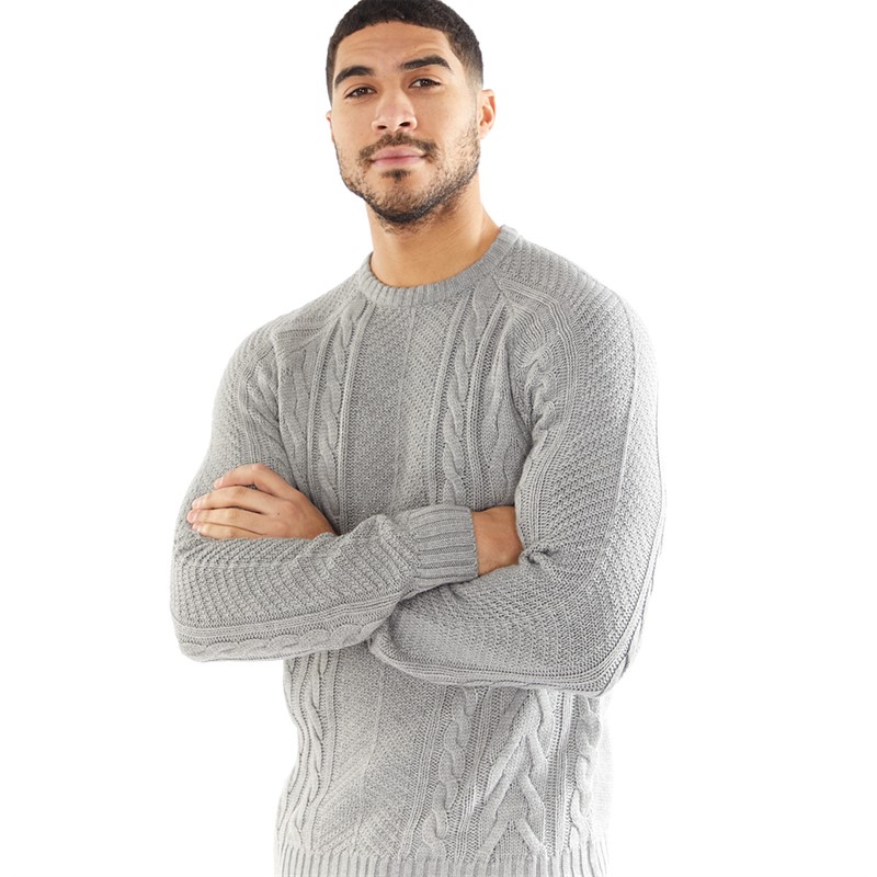 Mens grey cable outlet knit jumper