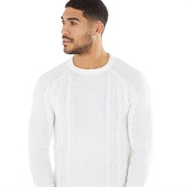 Brave Soul Mens Wilson Crew Neck Cable Knit Jumper Vintage White