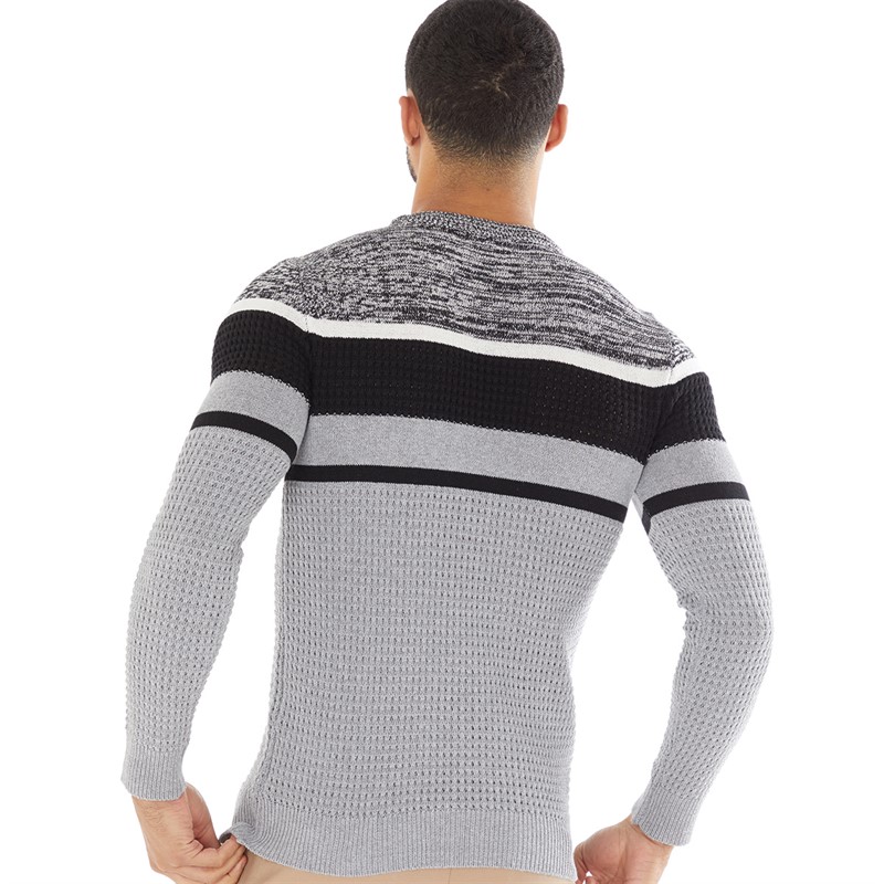 Brave Soul Mens Valor Crew Neck Jumper White/Black Twist/White/Black/Grey