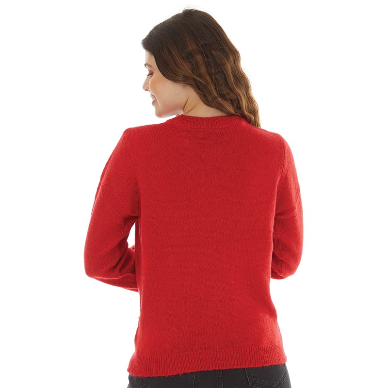 Brave Soul Womens Christmas Gifting Bow Jumper Red