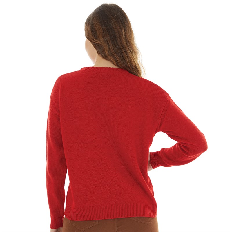 Brave Soul Womens Christmas Bambi Jumper Red