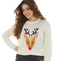 Brave Soul Womens Christmas Antler Jumper Cream