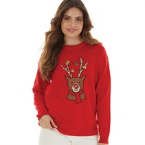 Brave Soul Womens Christmas Ronni Reindeer Jumper Red