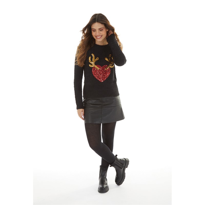 Brave Soul Womens Christmas Renheart Jumper Black