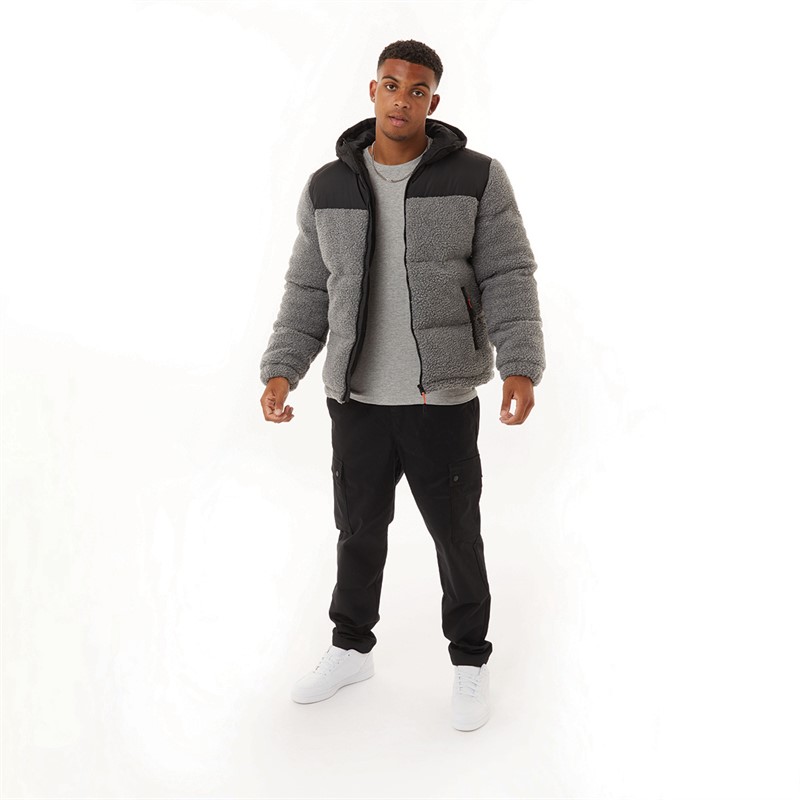 Buy Brave Soul Mens Clinton Borg Puffer Jacket Light Grey Marl