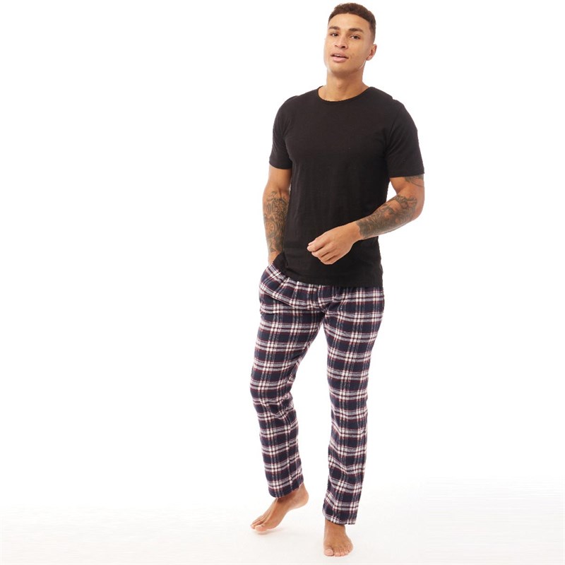 Buy Brave Soul Mens Karl Nightwear Lounge Set Black/Black Navy Check