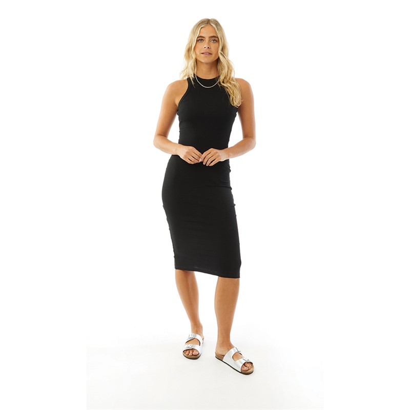 Brave Soul Womens Dolce Ribbed Midi Dress Black