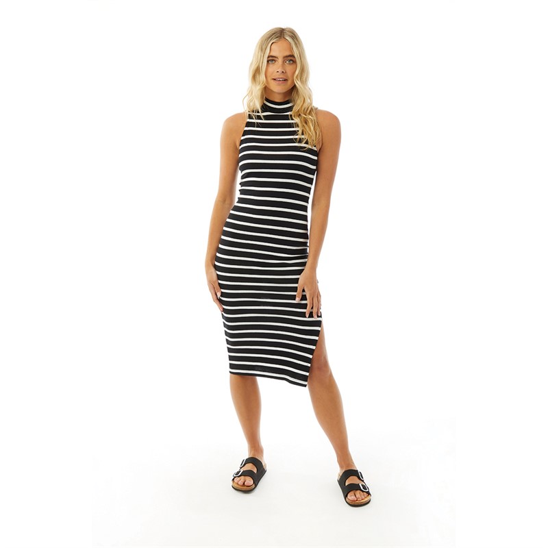 Brave Soul Womens Estella Ribbed Midi Dress Black/White