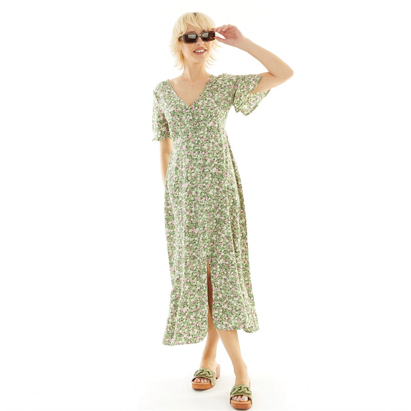 Brave Soul Womens Romyn Midi Dress Green Floral