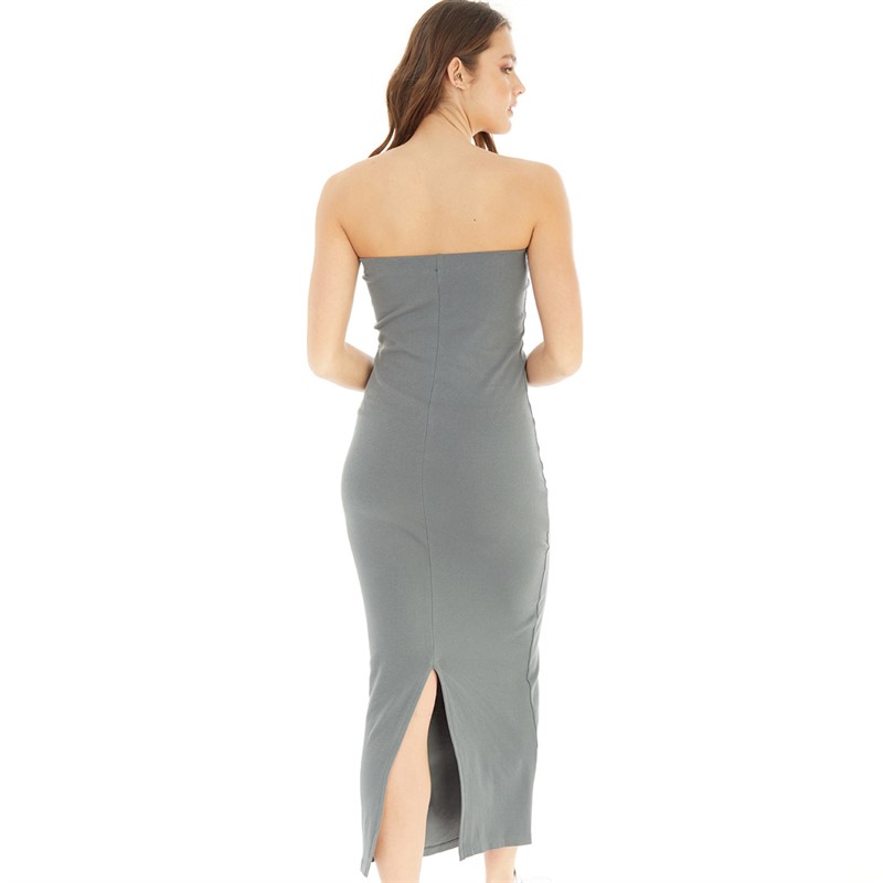 Brave Soul Womens Paige Strapless Maxi Dress Grey