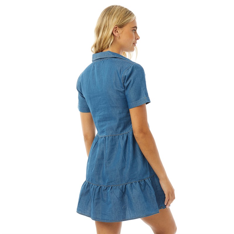 Brave Soul Womens Tallie Short Dress Mid Blue Chambray