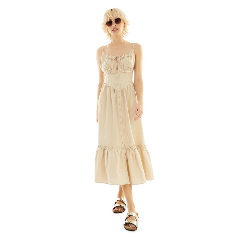 Brave Soul Womens Naula Midi Dress Sand