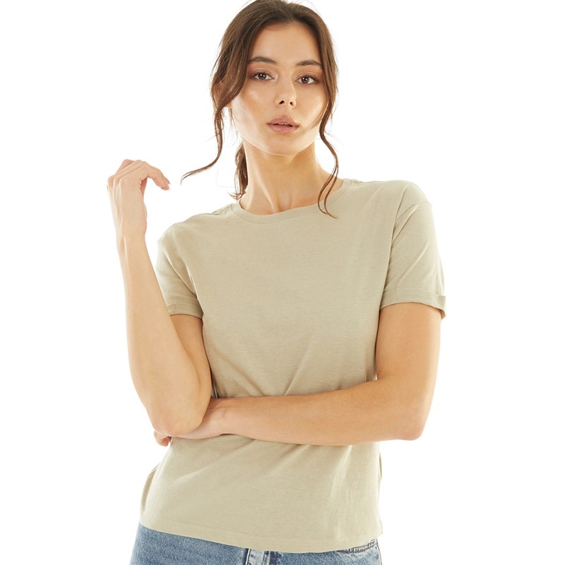 Brave Soul Womens Amber T-Shirt Light Khaki