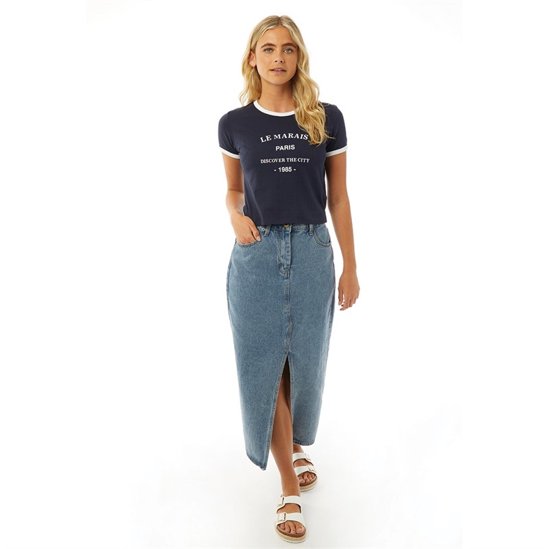 Brave Soul Womens Estella T-Shirt Navy/White