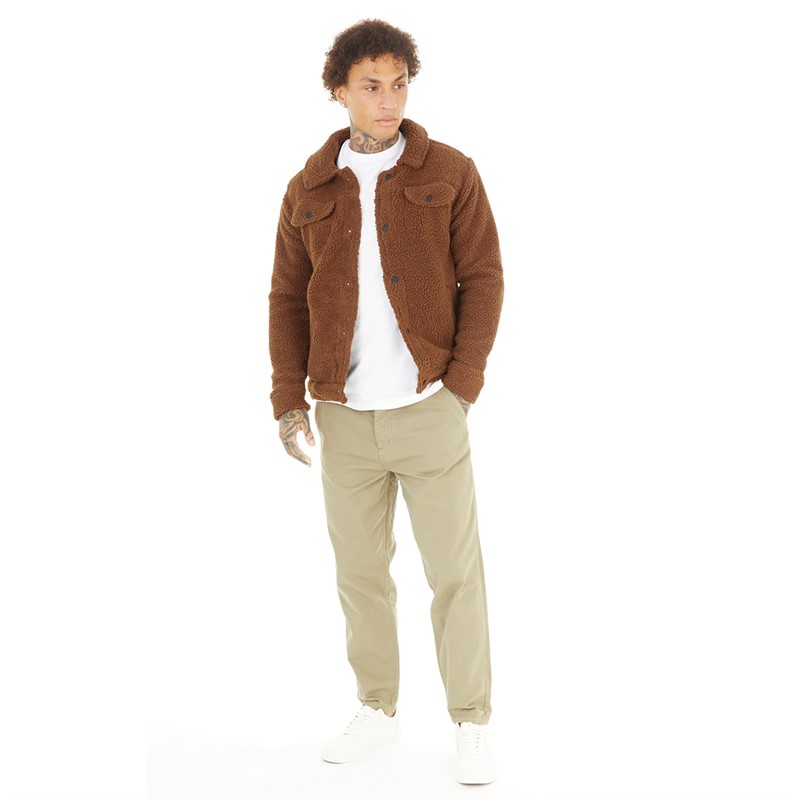 Buy Brave Soul Mens Ted Borg Jacket Tan Borg