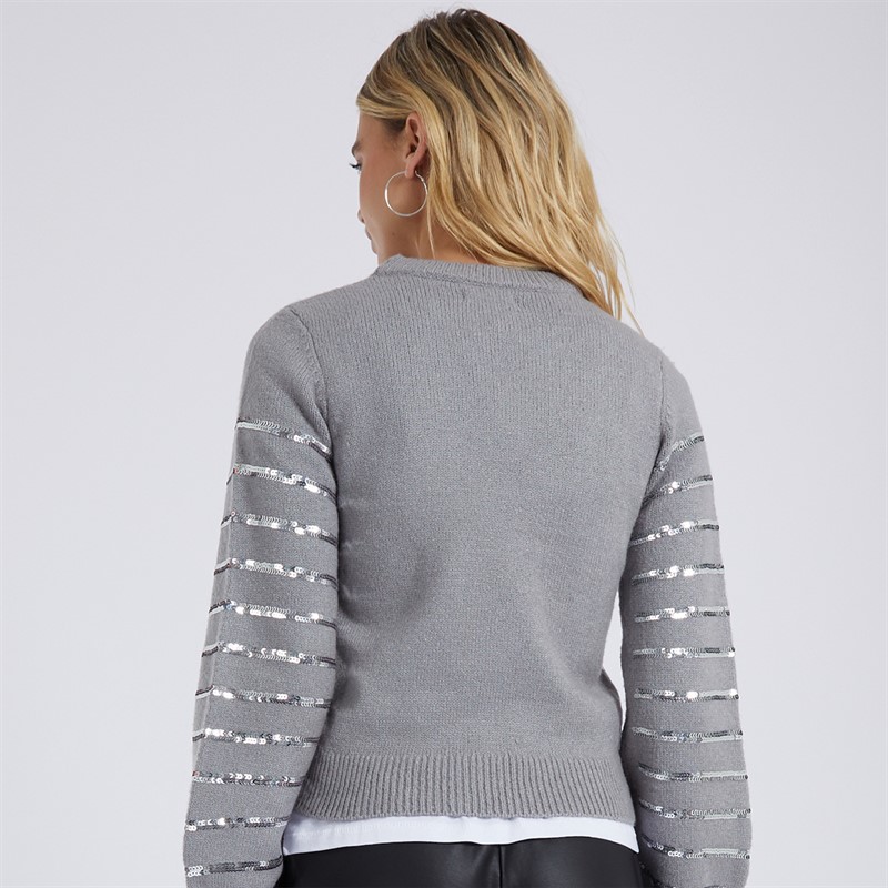 Brave Soul Womens Spezia Jumper Crystal Grey/Silver